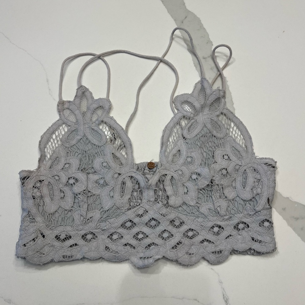 Free People Lace Crop Top in Light Gray